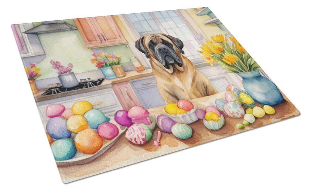 Decorating Easter Mastiff Cutting Board Tempered Glass Kitchen Cutting Surface, Heat Resistant Chopping, Non-Slip Feet, Food Prep & Serving