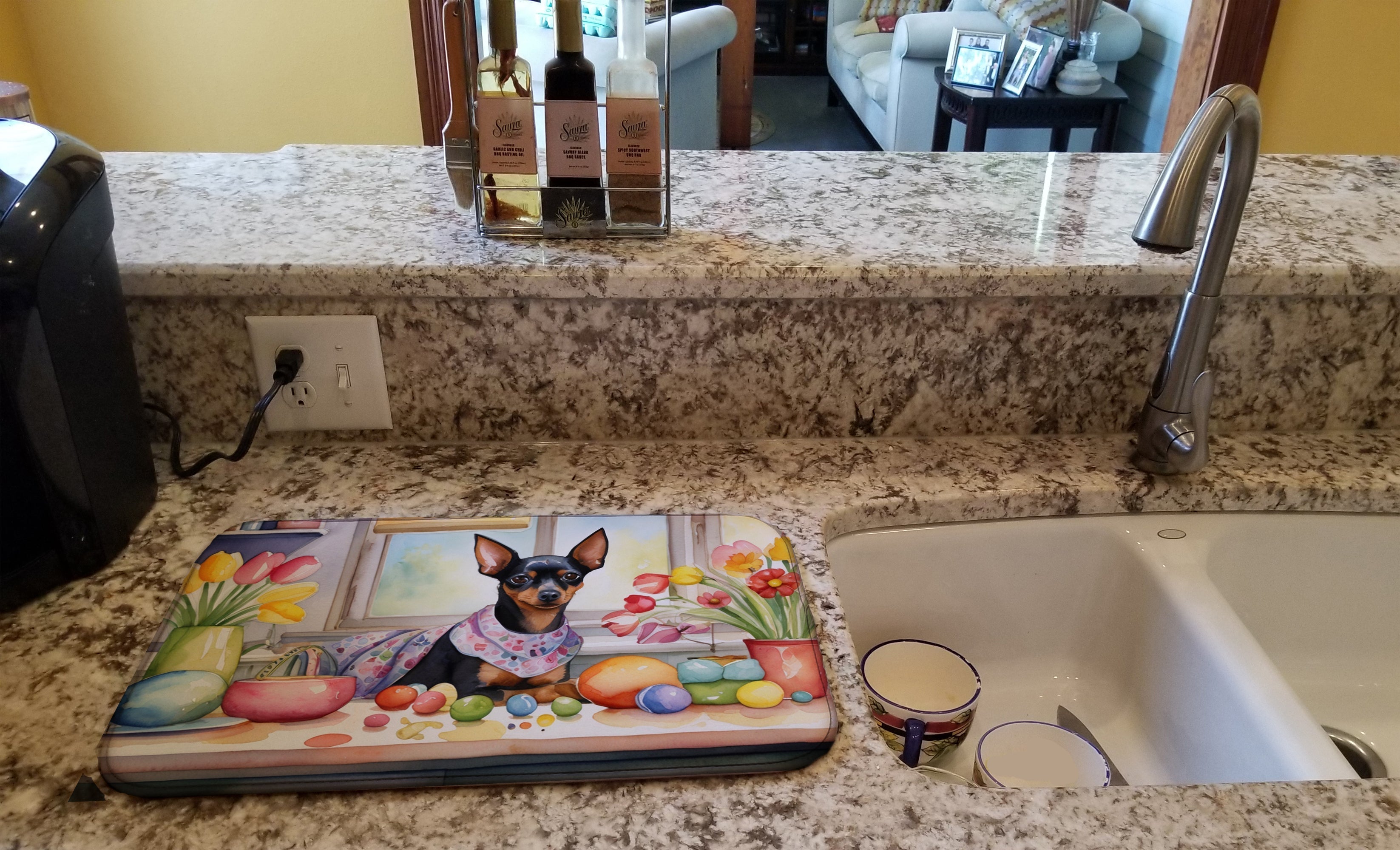 Decorating Easter Miniature Pinscher Dish Drying Mat Absorbent Dish Drying Mat Pad for Kitchen Counter Dish Drainer Mat for Countertop, 14 x 21", Multicolor