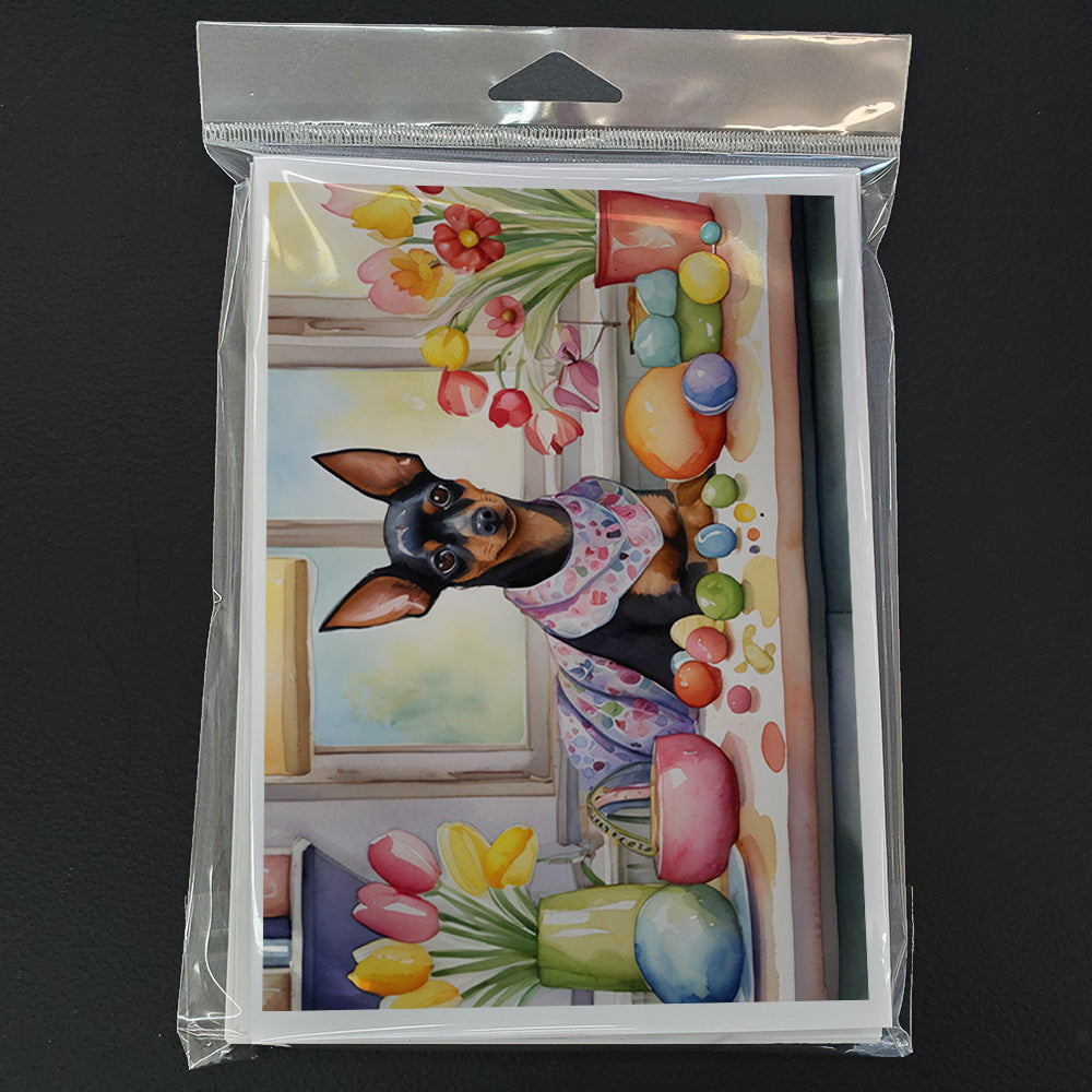 Decorating Easter Miniature Pinscher Greeting Cards Pack of 8 Blank Cards with Envelopes Whimsical A7 Size 5x7