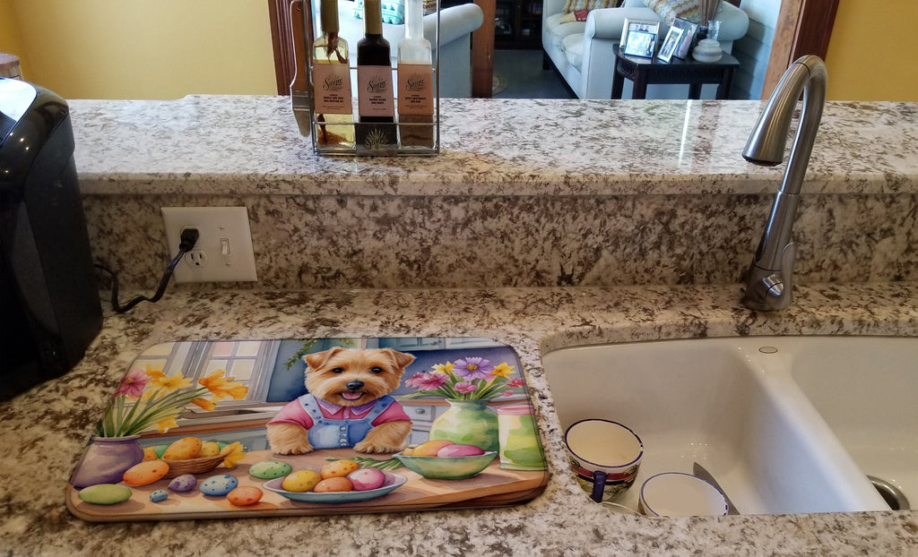 Decorating Easter Norfolk Terrier Dish Drying Mat Absorbent Dish Drying Mat Pad for Kitchen Counter Dish Drainer Mat for Countertop, 14 x 21", Multicolor