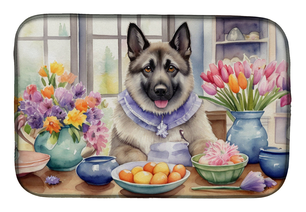 Decorating Easter Norwegian Elkhound Dish Drying Mat Absorbent Dish Drying Mat Pad for Kitchen Counter Dish Drainer Mat for Countertop, 14 x 21", Multicolor