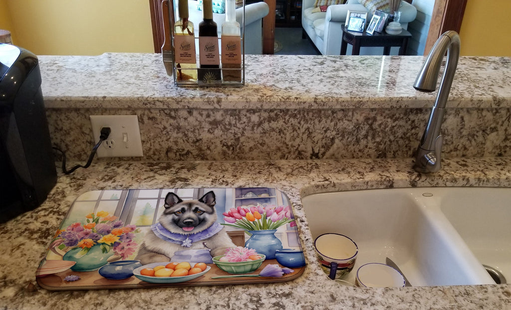 Decorating Easter Norwegian Elkhound Dish Drying Mat Absorbent Dish Drying Mat Pad for Kitchen Counter Dish Drainer Mat for Countertop, 14 x 21", Multicolor