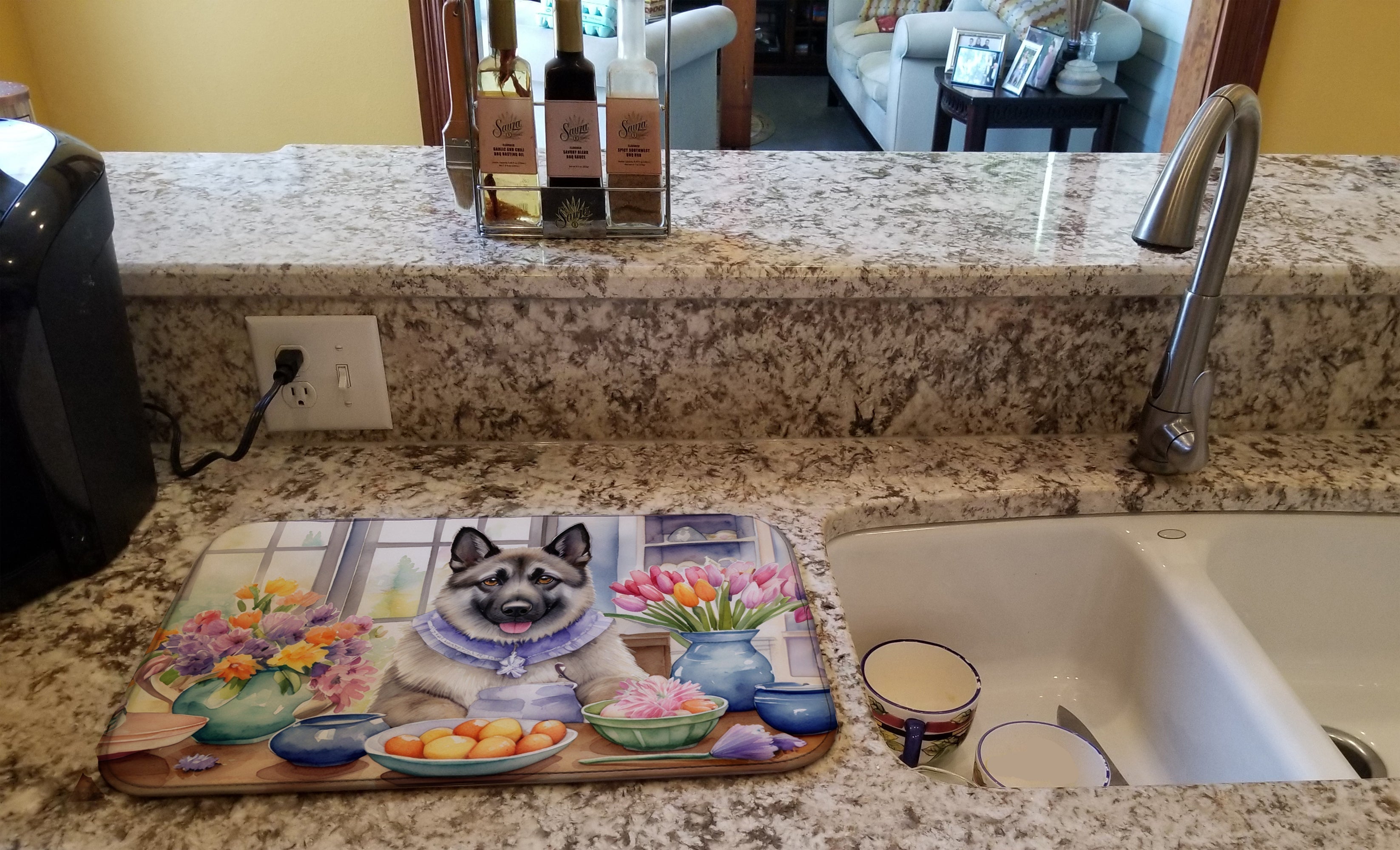 Decorating Easter Norwegian Elkhound Dish Drying Mat Absorbent Dish Drying Mat Pad for Kitchen Counter Dish Drainer Mat for Countertop, 14 x 21", Multicolor