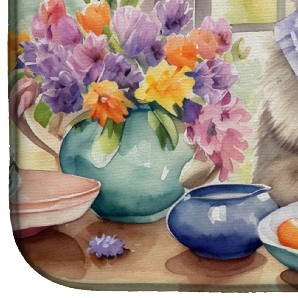 Decorating Easter Norwegian Elkhound Dish Drying Mat Absorbent Dish Drying Mat Pad for Kitchen Counter Dish Drainer Mat for Countertop, 14 x 21", Multicolor