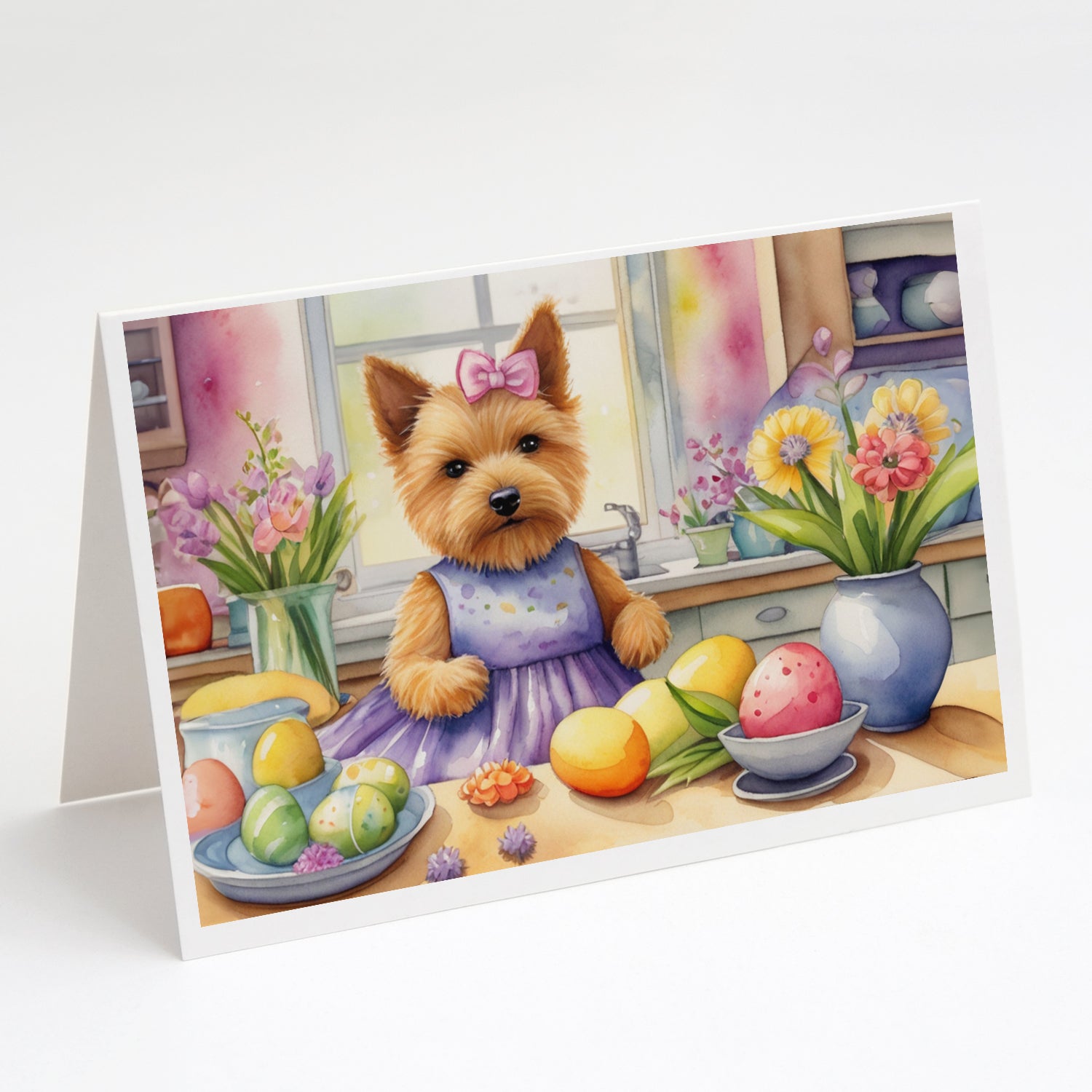 Decorating Easter Norwich Terrier Greeting Cards Pack of 8 Blank Cards with Envelopes Whimsical A7 Size 5x7