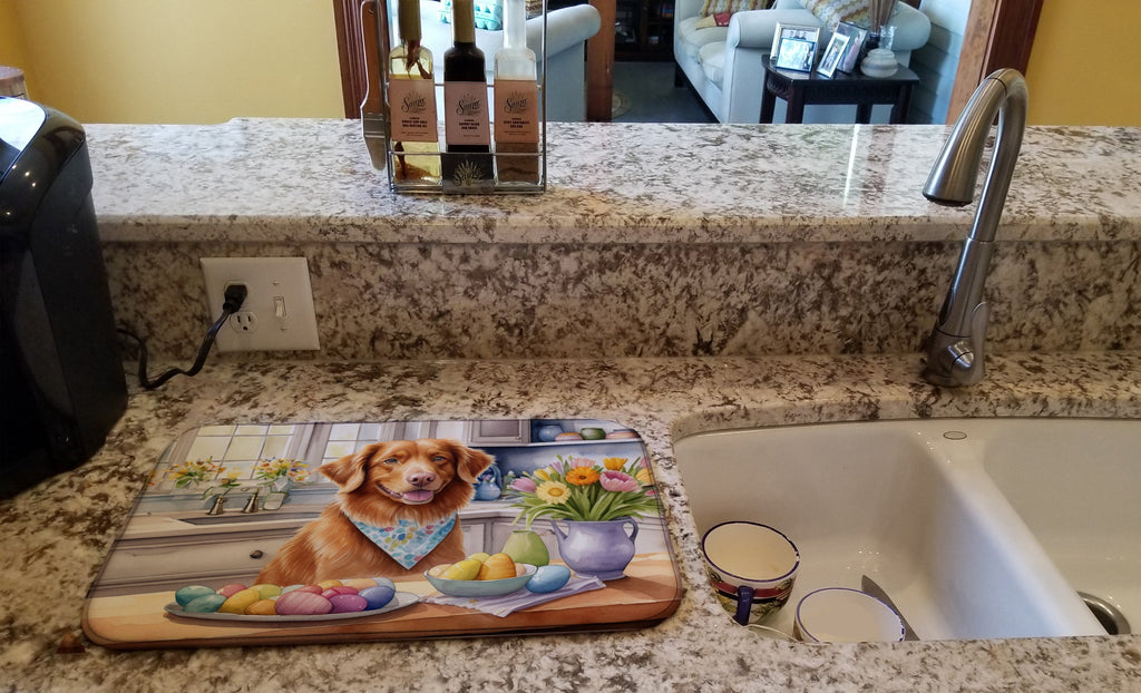 Decorating Easter Nova Scotia Duck Tolling Retriever Dish Drying Mat Absorbent Dish Drying Mat Pad for Kitchen Counter Dish Drainer Mat for Countertop, 14 x 21", Multicolor
