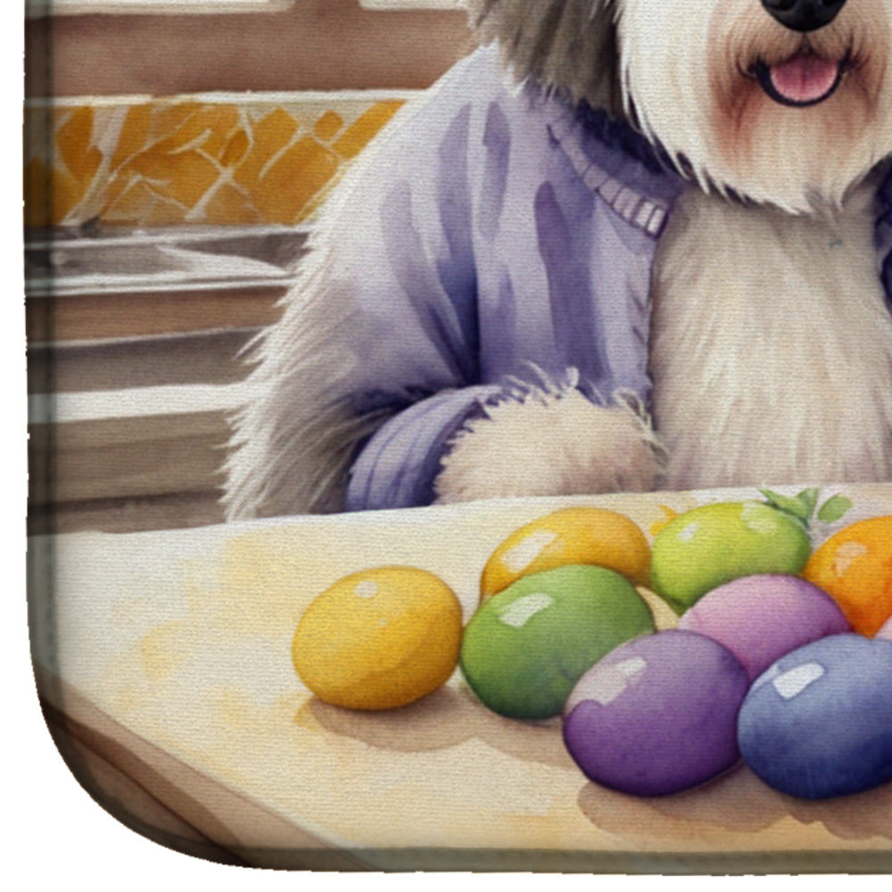 Decorating Easter Old English Sheepdog Dish Drying Mat Absorbent Dish Drying Mat Pad for Kitchen Counter Dish Drainer Mat for Countertop, 14 x 21", Multicolor