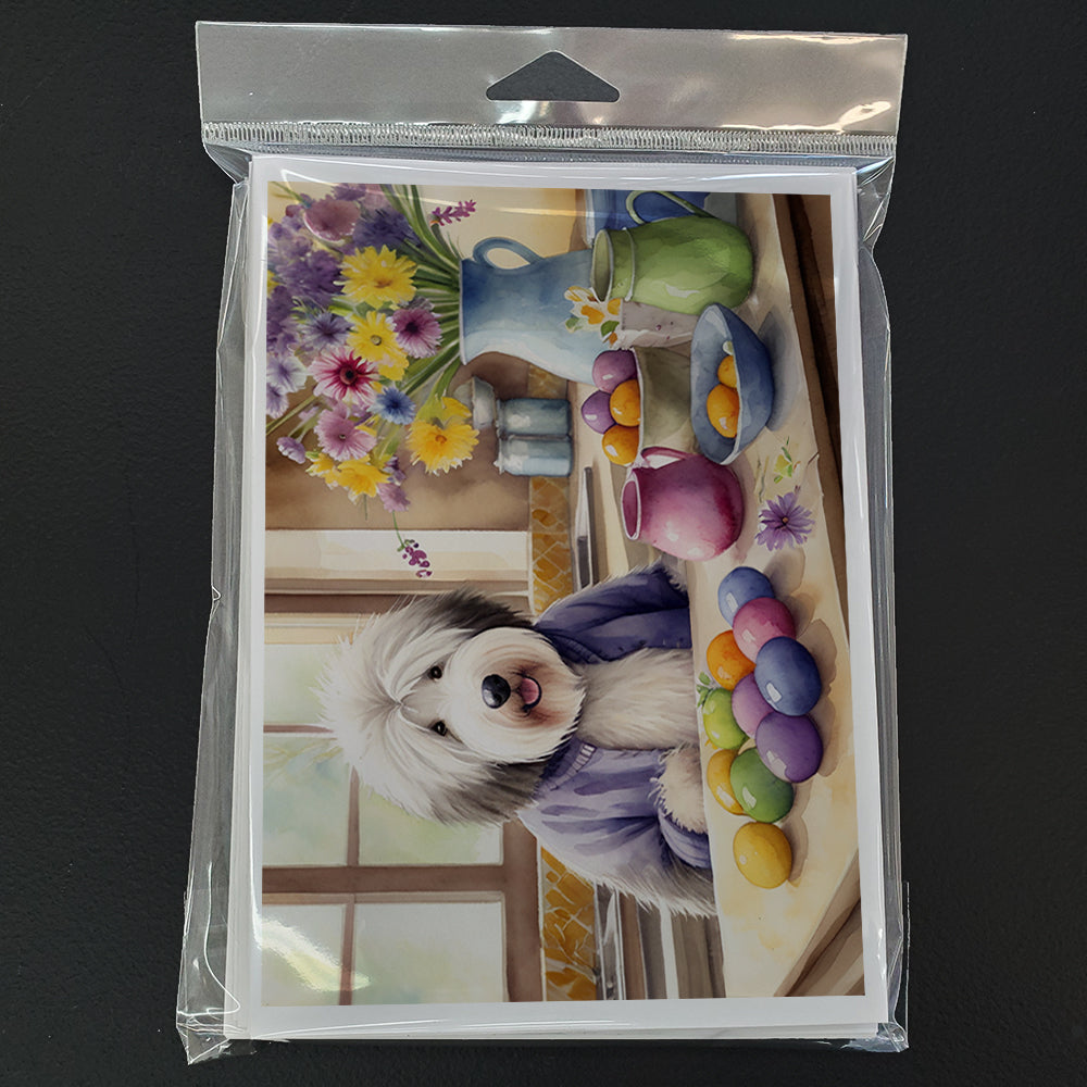 Decorating Easter Old English Sheepdog Greeting Cards Pack of 8 Blank Cards with Envelopes Whimsical A7 Size 5x7