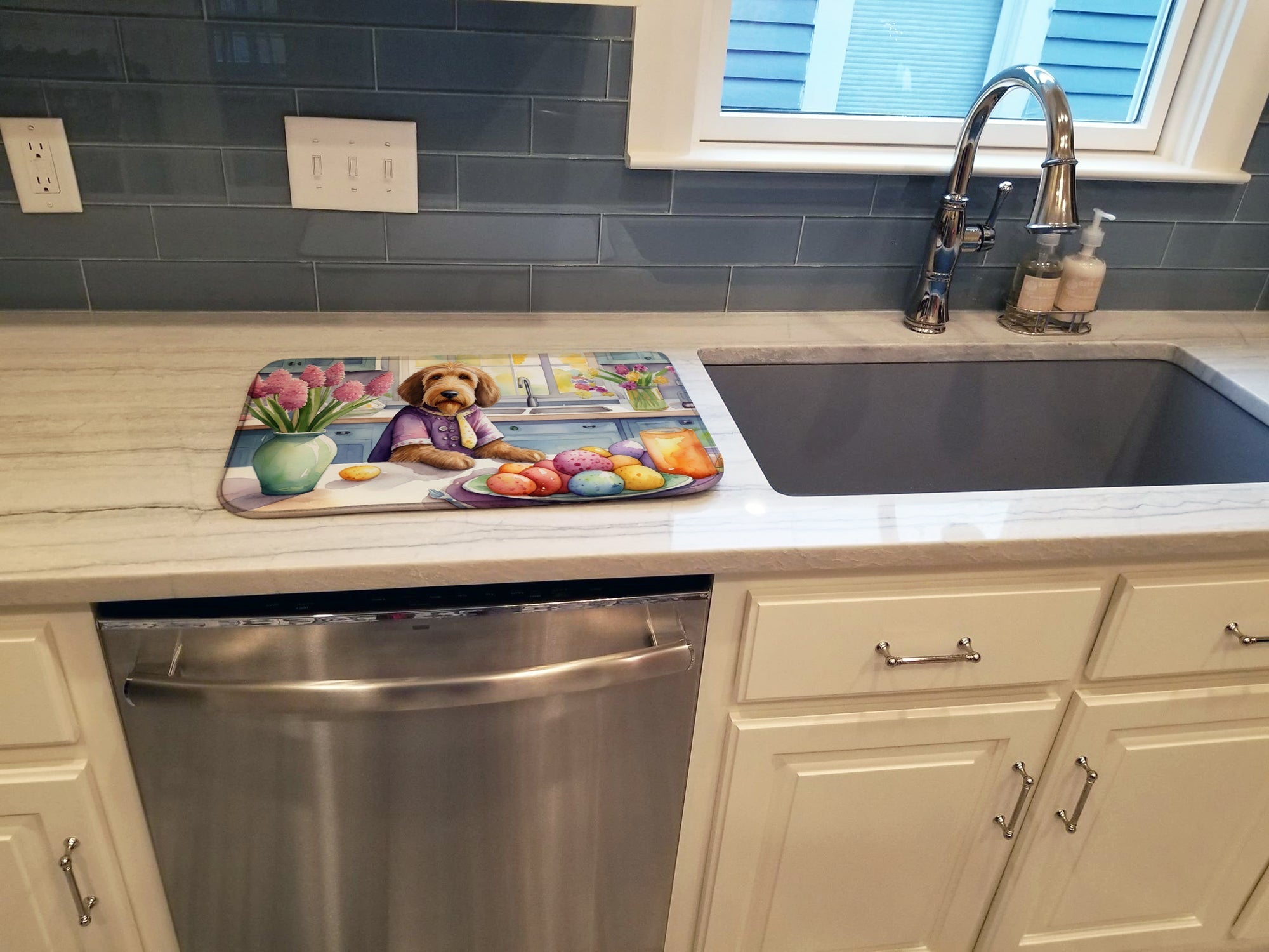 Decorating Easter Otterhound Dish Drying Mat Absorbent Dish Drying Mat Pad for Kitchen Counter Dish Drainer Mat for Countertop, 14 x 21", Multicolor
