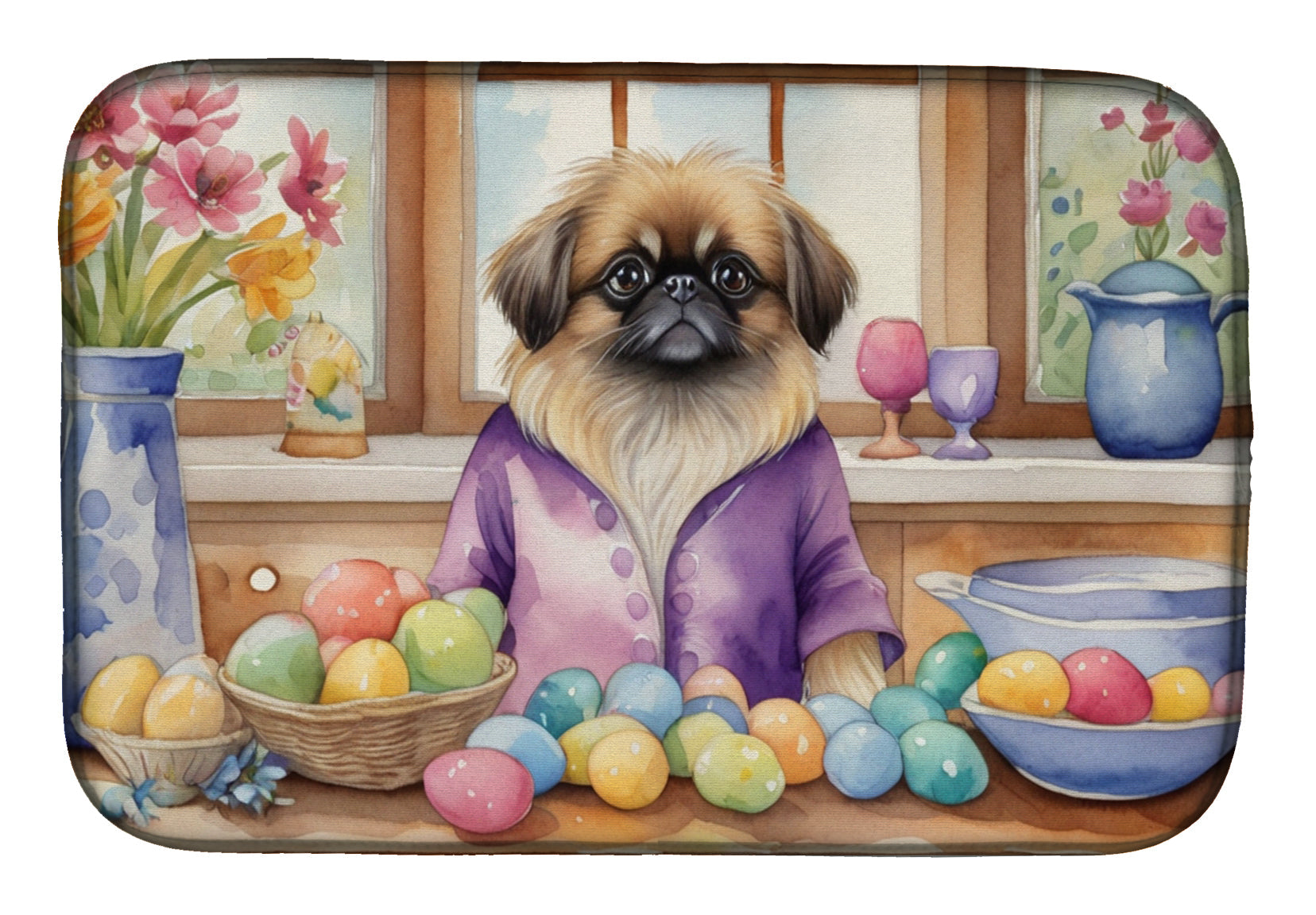 Decorating Easter Pekingese Dish Drying Mat Absorbent Dish Drying Mat Pad for Kitchen Counter Dish Drainer Mat for Countertop, 14 x 21", Multicolor