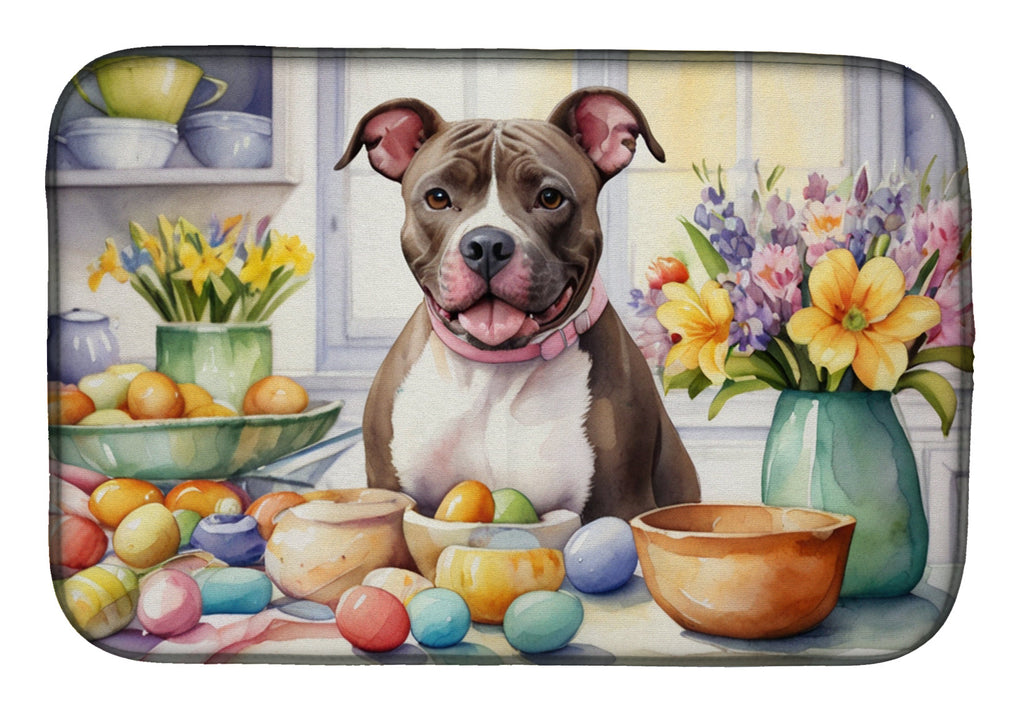 Decorating Easter Pit Bull Terrier Dish Drying Mat Absorbent Dish Drying Mat Pad for Kitchen Counter Dish Drainer Mat for Countertop, 14 x 21", Multicolor