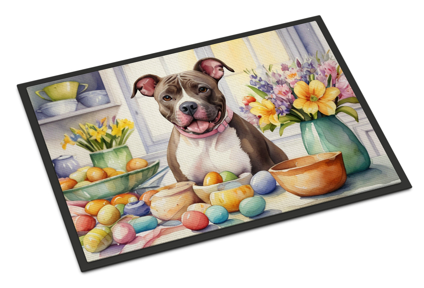 Decorating Easter Pit Bull Terrier Doormat Indoor Outdoor 18H X 27W Front Door Mat Rugs for Entryway, Non Slip Washable
