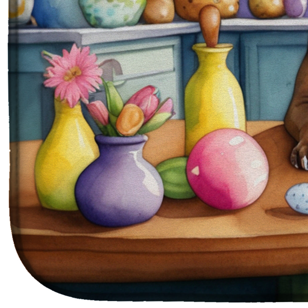 Decorating Easter Pit Bull Terrier Dish Drying Mat Absorbent Dish Drying Mat Pad for Kitchen Counter Dish Drainer Mat for Countertop, 14 x 21", Multicolor