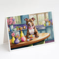 Decorating Easter Pit Bull Terrier Greeting Cards Pack of 8 Blank Cards with Envelopes Whimsical A7 Size 5x7
