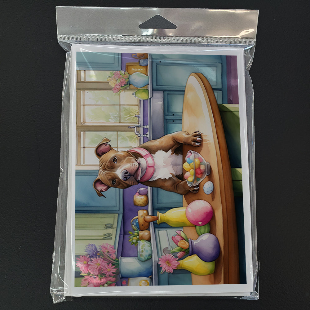 Decorating Easter Pit Bull Terrier Greeting Cards Pack of 8 Blank Cards with Envelopes Whimsical A7 Size 5x7