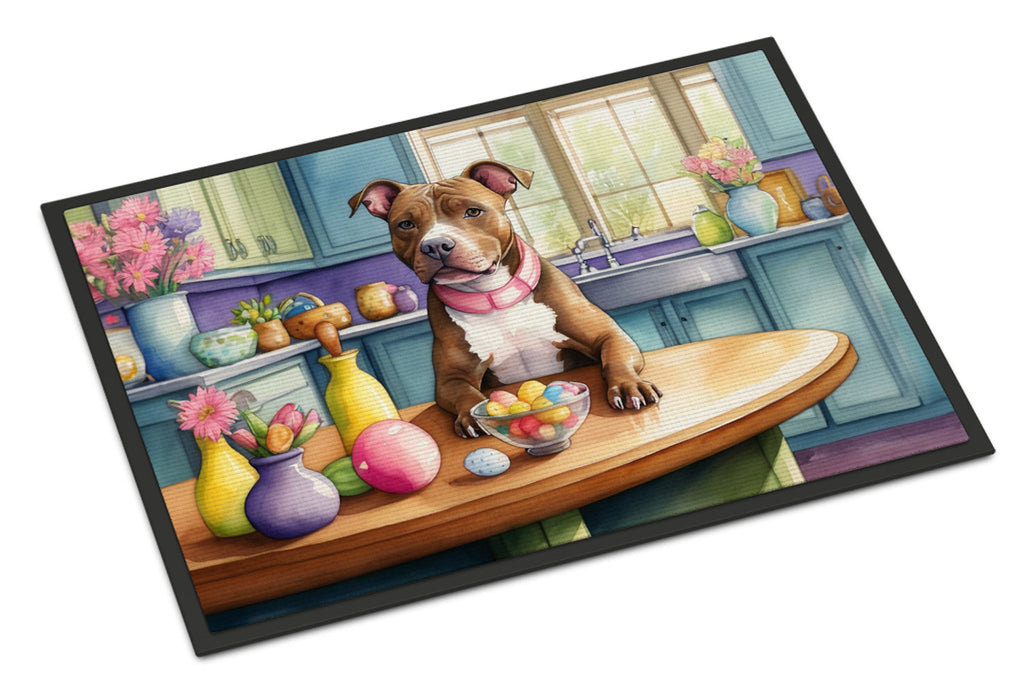Decorating Easter Pit Bull Terrier Doormat Indoor Outdoor 18H X 27W Front Door Mat Rugs for Entryway, Non Slip Washable
