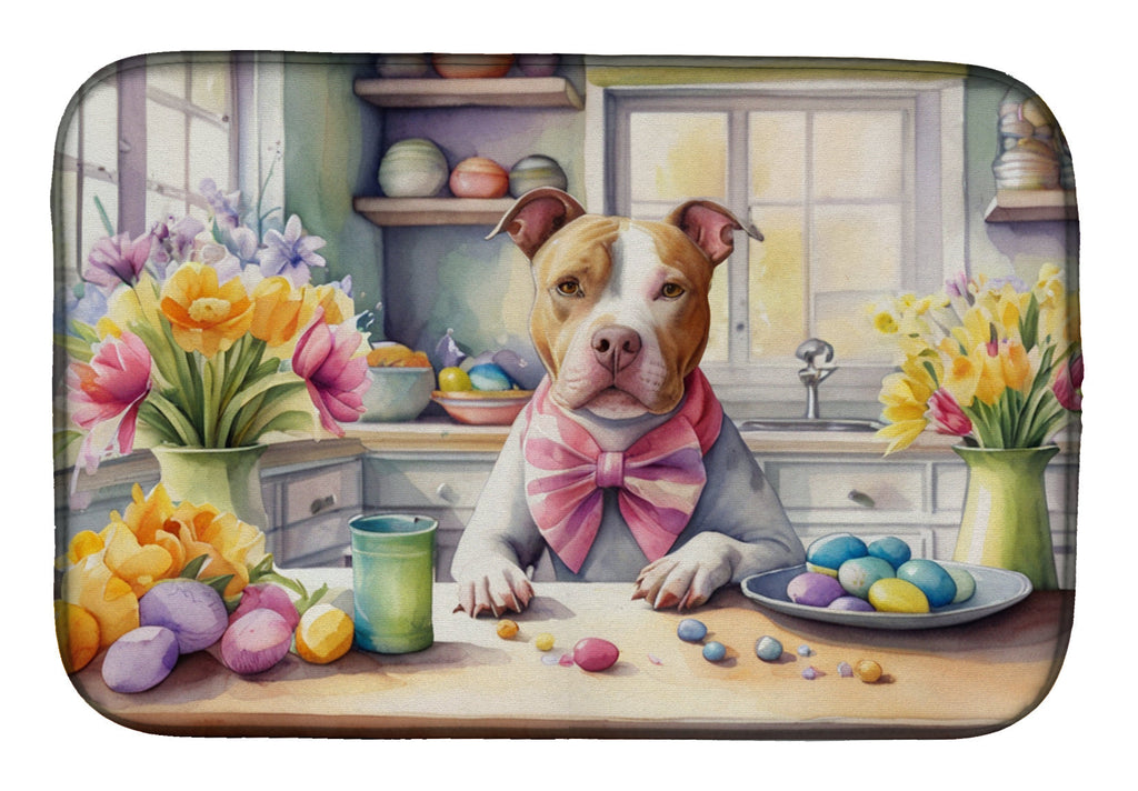 Decorating Easter Pit Bull Terrier Dish Drying Mat Absorbent Dish Drying Mat Pad for Kitchen Counter Dish Drainer Mat for Countertop, 14 x 21", Multicolor