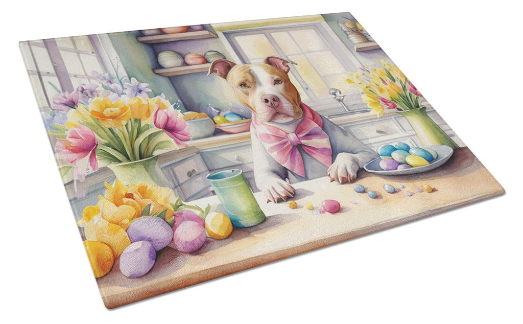 Decorating Easter Pit Bull Terrier Cutting Board Tempered Glass Kitchen Cutting Surface, Heat Resistant Chopping, Non-Slip Feet, Food Prep & Serving