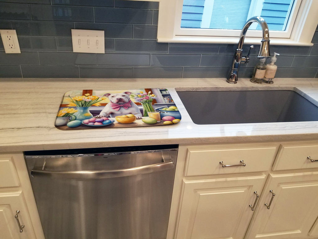 Decorating Easter Pit Bull Terrier Dish Drying Mat Absorbent Dish Drying Mat Pad for Kitchen Counter Dish Drainer Mat for Countertop, 14 x 21", Multicolor