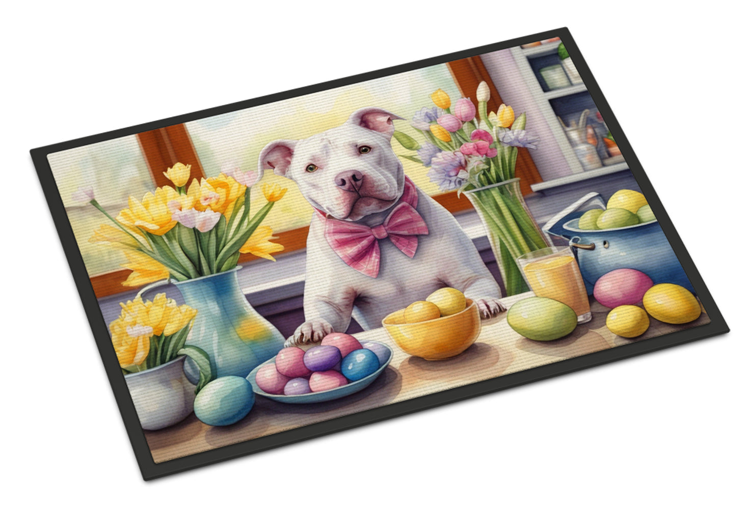 Decorating Easter Pit Bull Terrier Doormat Indoor Outdoor 24H X 36W Front Door Mat Rugs for Entryway, Non Slip Washable Low Pile,