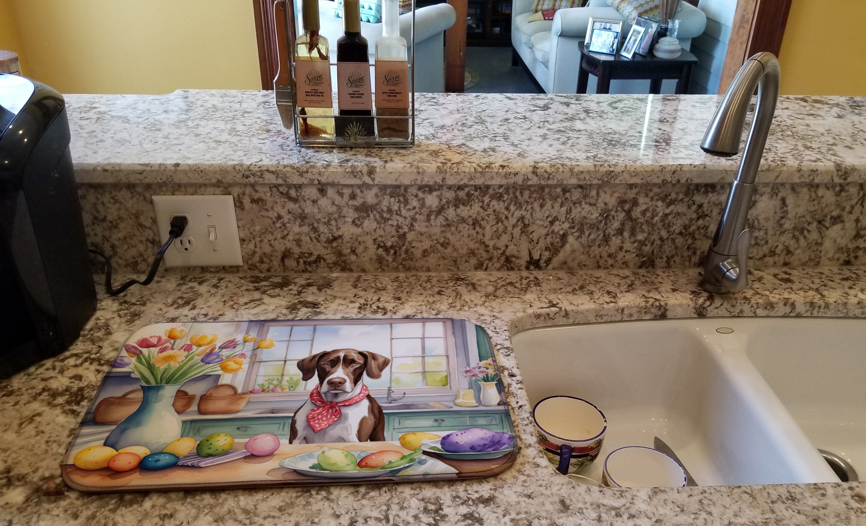 Decorating Easter Pointer Dish Drying Mat Absorbent Dish Drying Mat Pad for Kitchen Counter Dish Drainer Mat for Countertop, 14 x 21", Multicolor