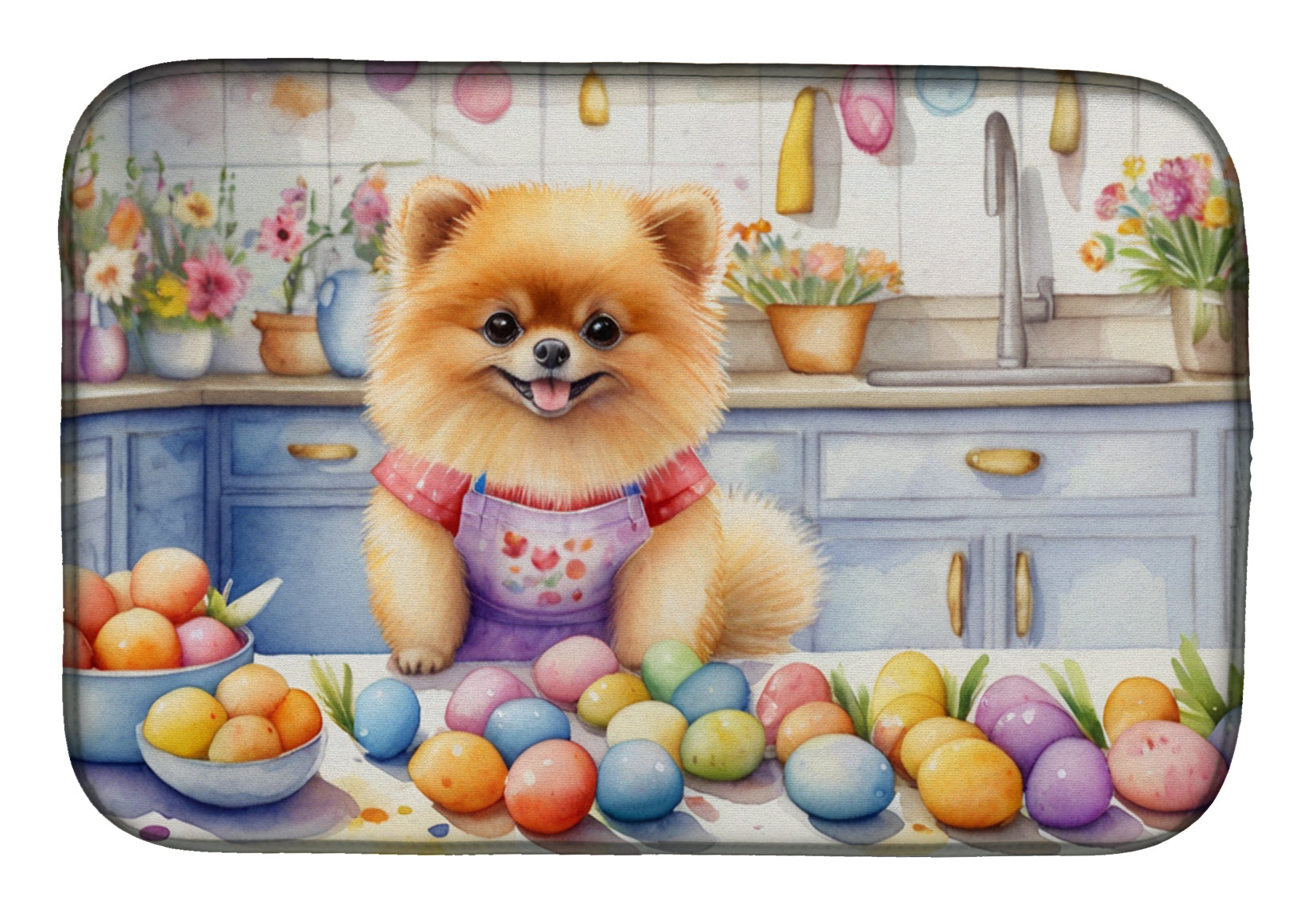 Decorating Easter Pomeranian Dish Drying Mat Absorbent Dish Drying Mat Pad for Kitchen Counter Dish Drainer Mat for Countertop, 14 x 21", Multicolor