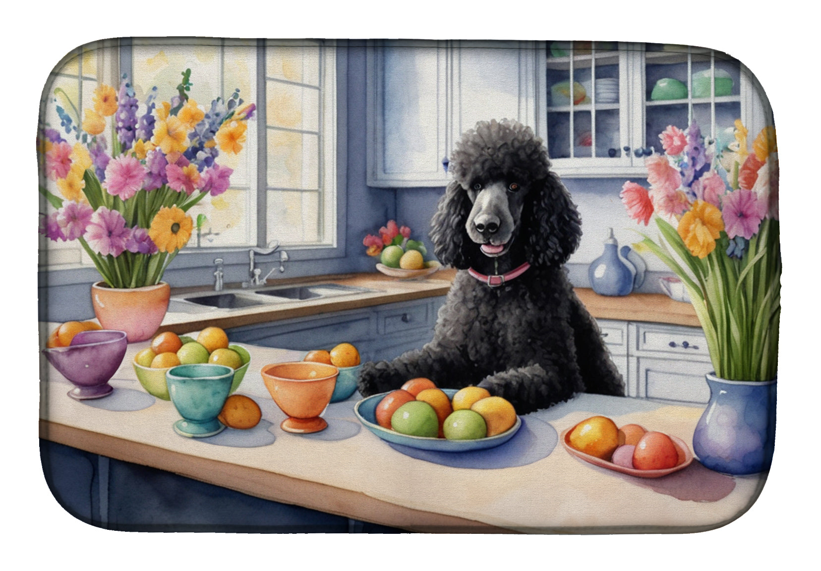 Decorating Easter Black Poodle Dish Drying Mat Absorbent Dish Drying Mat Pad for Kitchen Counter Dish Drainer Mat for Countertop, 14 x 21", Multicolor