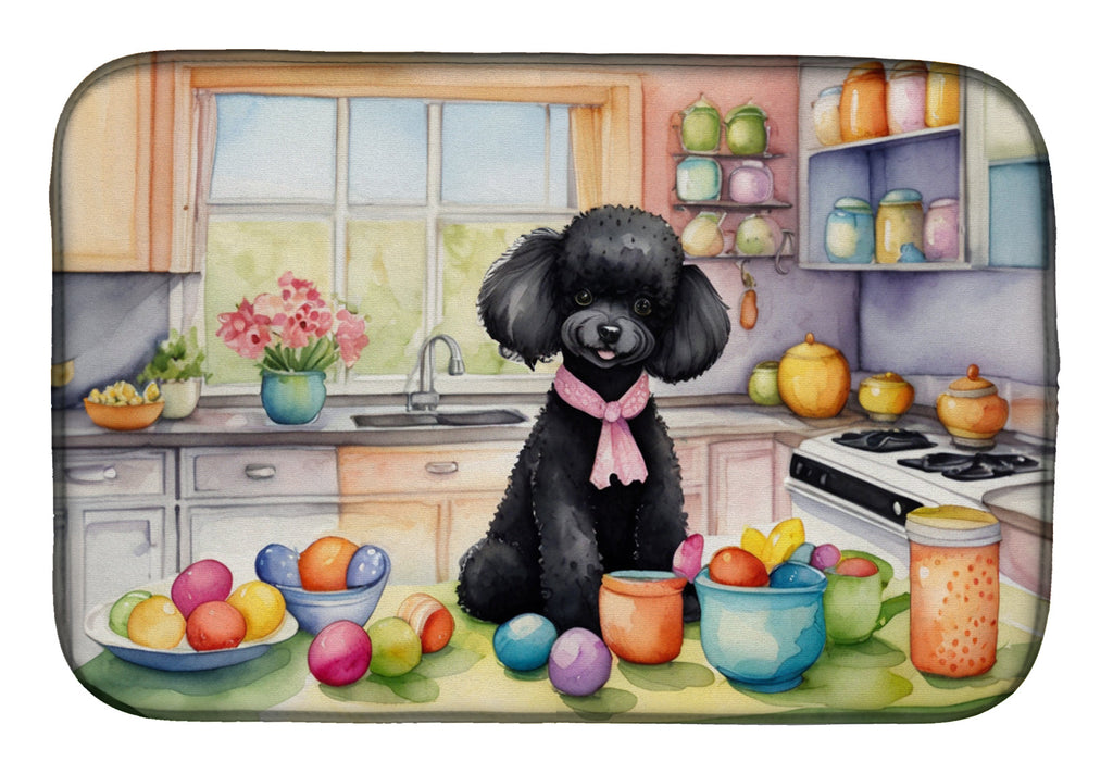 Decorating Easter Black Poodle Dish Drying Mat Absorbent Dish Drying Mat Pad for Kitchen Counter Dish Drainer Mat for Countertop, 14 x 21", Multicolor