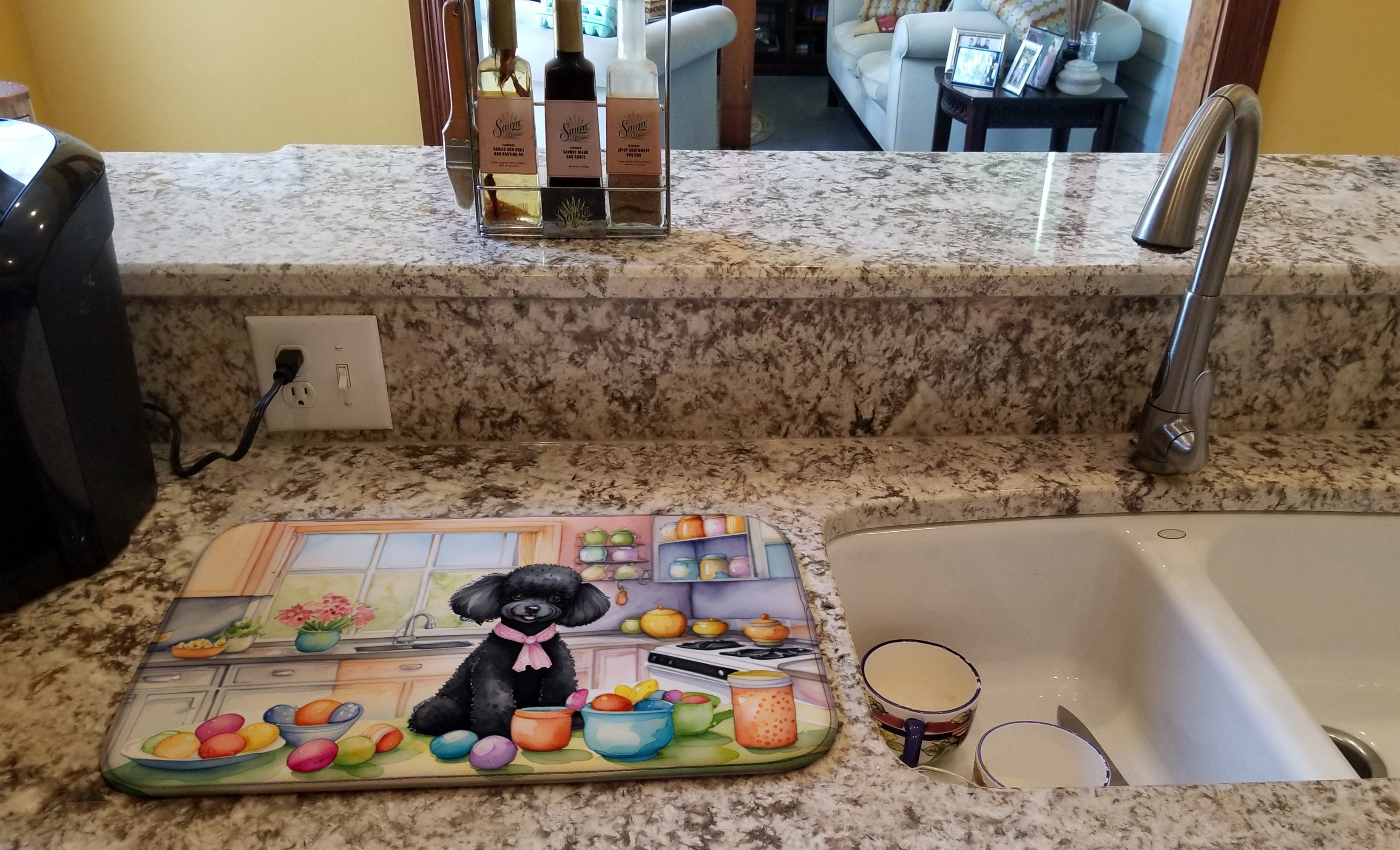 Decorating Easter Black Poodle Dish Drying Mat Absorbent Dish Drying Mat Pad for Kitchen Counter Dish Drainer Mat for Countertop, 14 x 21", Multicolor