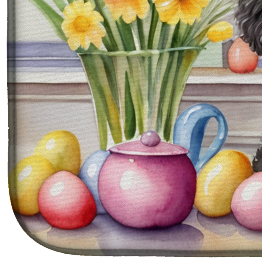 Decorating Easter Black Poodle Dish Drying Mat Absorbent Dish Drying Mat Pad for Kitchen Counter Dish Drainer Mat for Countertop, 14 x 21", Multicolor