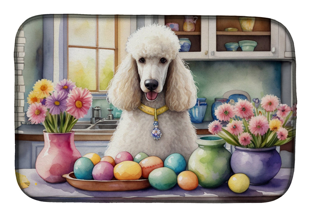 Decorating Easter White Poodle Dish Drying Mat Absorbent Dish Drying Mat Pad for Kitchen Counter Dish Drainer Mat for Countertop, 14 x 21", Multicolor
