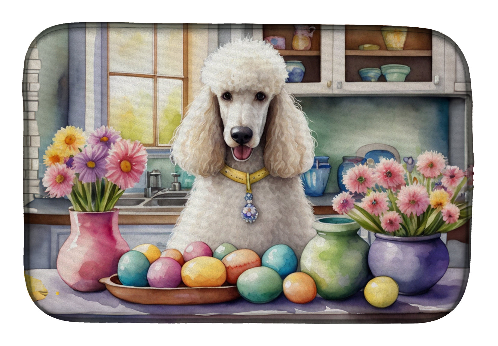 Decorating Easter White Poodle Dish Drying Mat Absorbent Dish Drying Mat Pad for Kitchen Counter Dish Drainer Mat for Countertop, 14 x 21", Multicolor