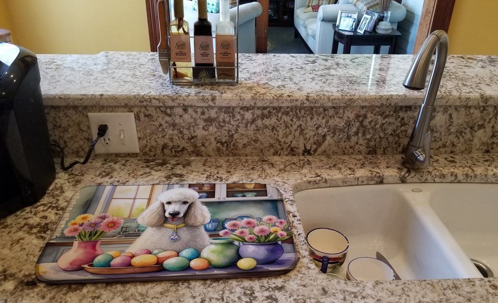Decorating Easter White Poodle Dish Drying Mat Absorbent Dish Drying Mat Pad for Kitchen Counter Dish Drainer Mat for Countertop, 14 x 21", Multicolor