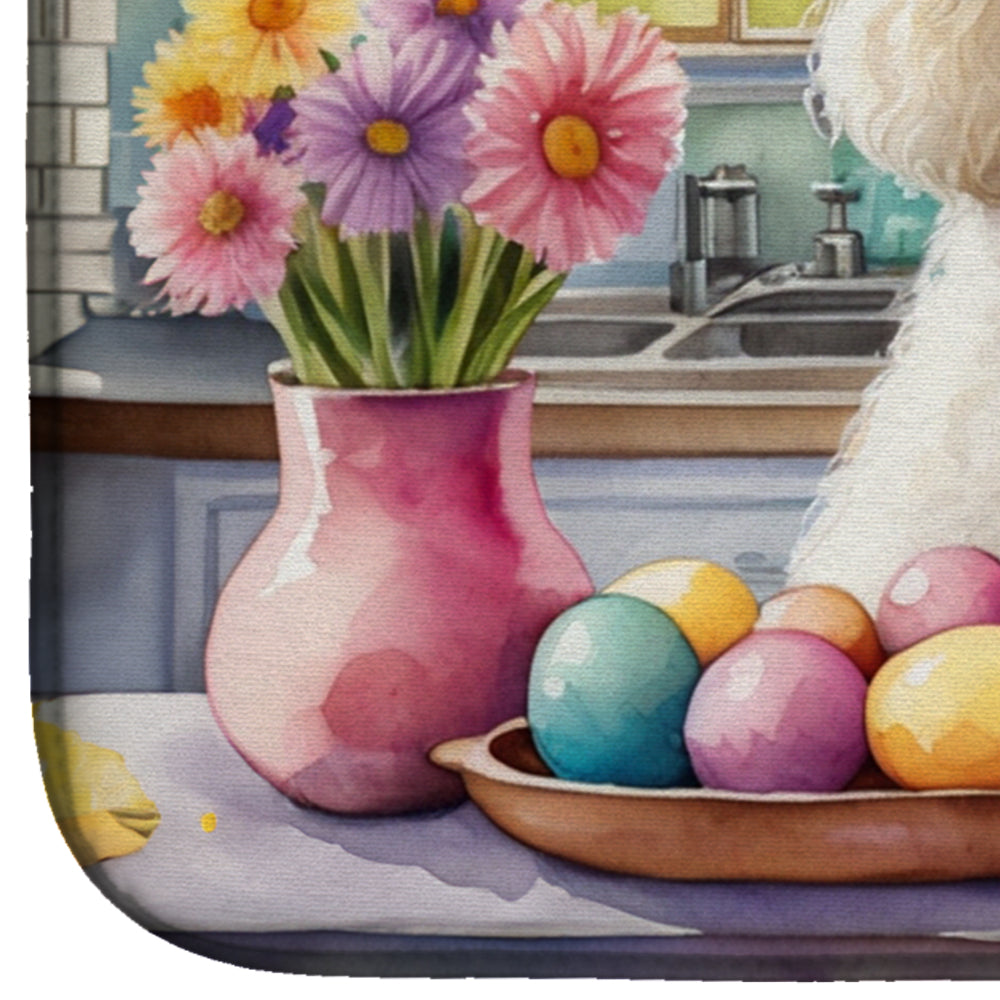 Decorating Easter White Poodle Dish Drying Mat Absorbent Dish Drying Mat Pad for Kitchen Counter Dish Drainer Mat for Countertop, 14 x 21", Multicolor