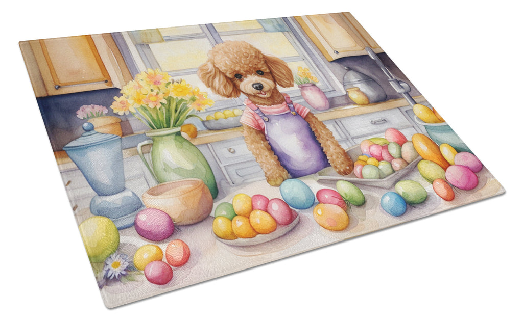 Decorating Easter Poodle Cutting Board Tempered Glass Kitchen Cutting Surface, Heat Resistant Chopping, Non-Slip Feet, Food Prep & Serving
