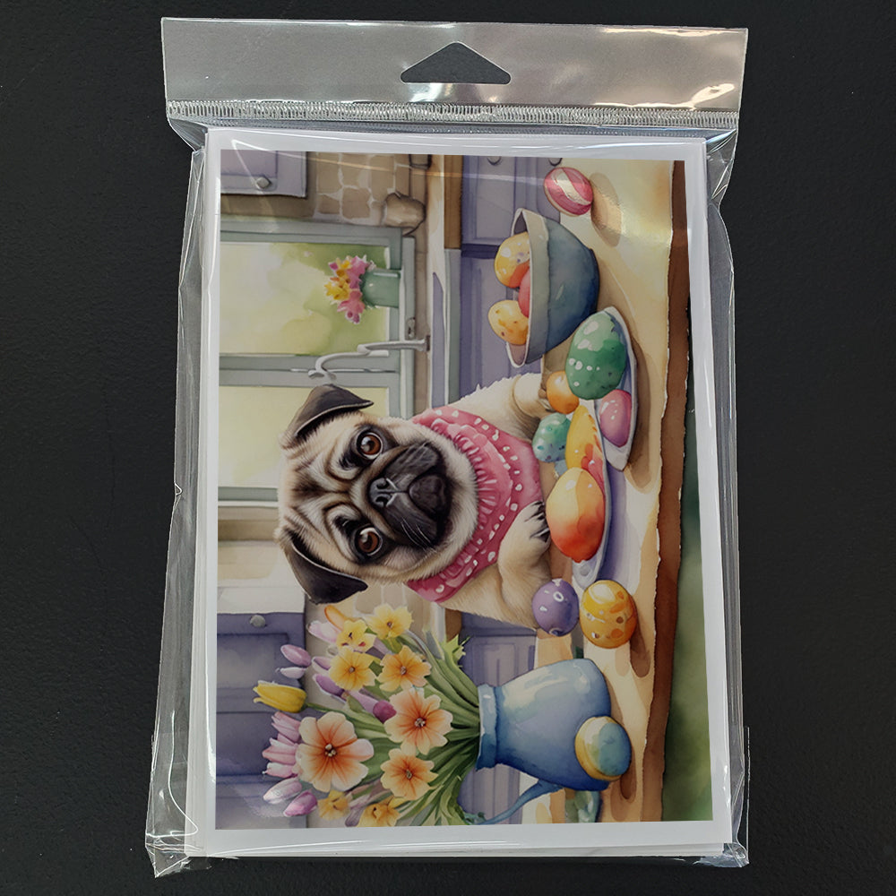 Decorating Easter Pug Greeting Cards Pack of 8 Blank Cards with Envelopes Whimsical A7 Size 5x7