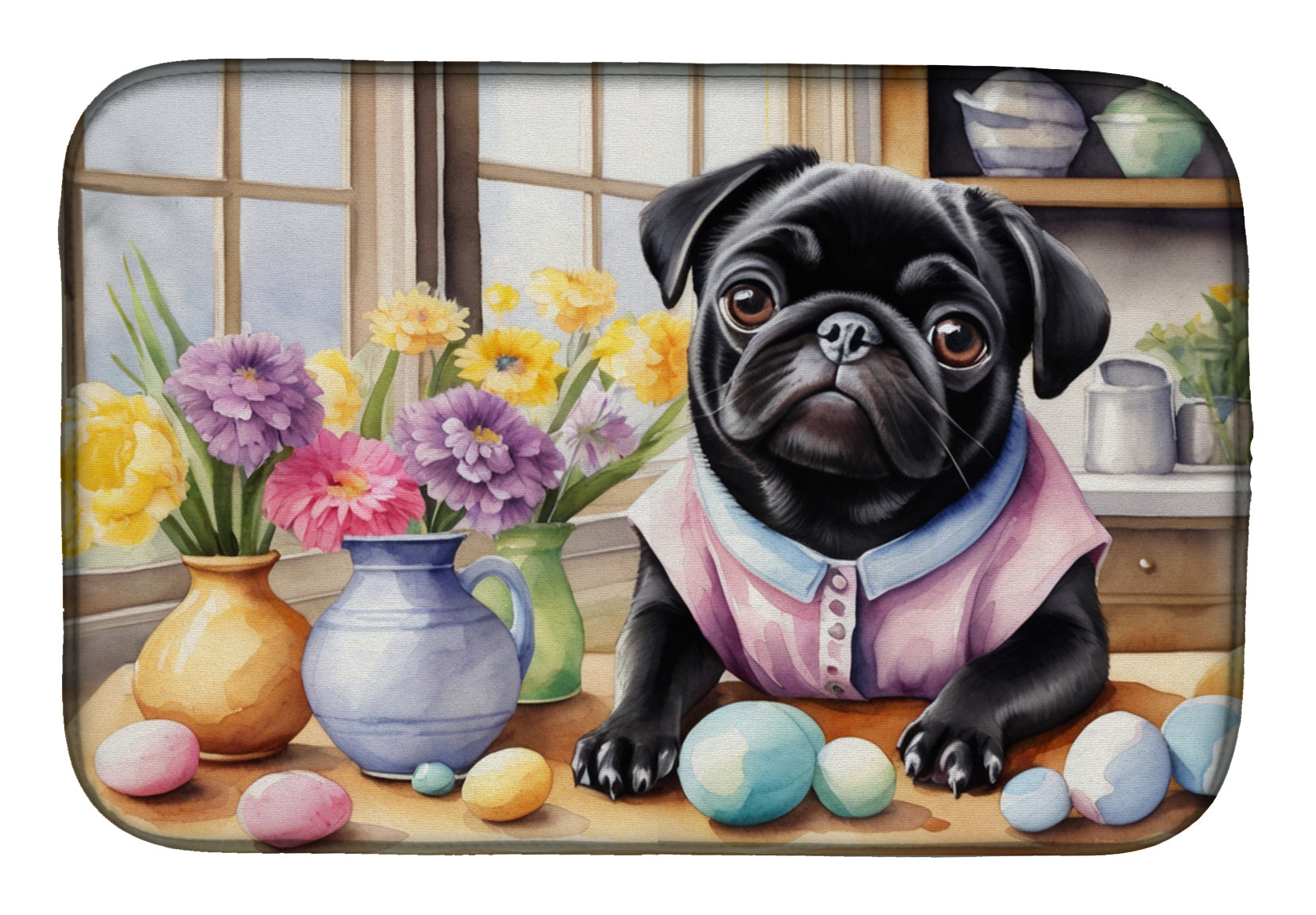 Decorating Easter Pug Dish Drying Mat Absorbent Dish Drying Mat Pad for Kitchen Counter Dish Drainer Mat for Countertop, 14 x 21", Multicolor