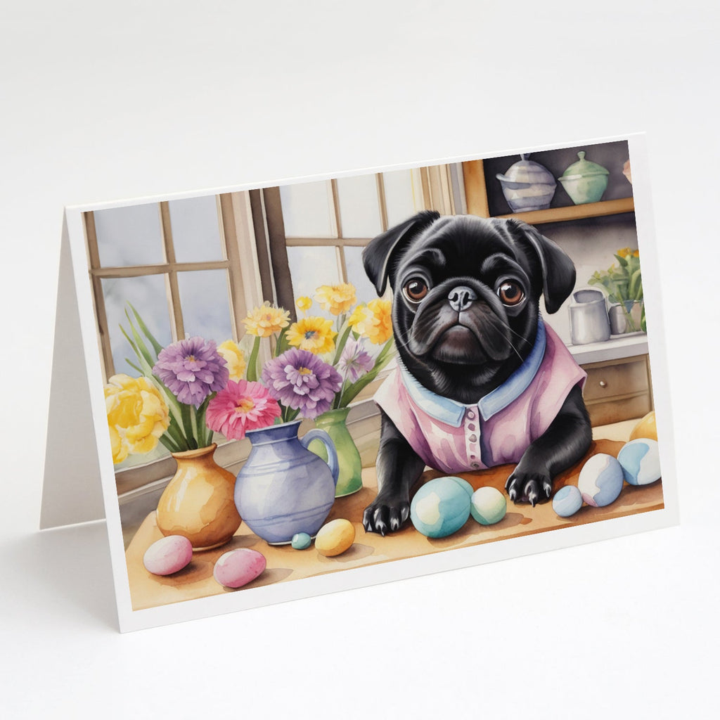 Decorating Easter Pug Greeting Cards Pack of 8 Blank Cards with Envelopes Whimsical A7 Size 5x7