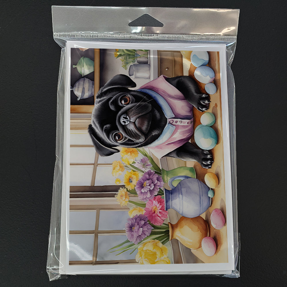 Decorating Easter Pug Greeting Cards Pack of 8 Blank Cards with Envelopes Whimsical A7 Size 5x7