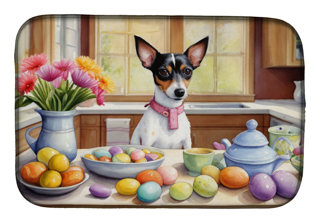 Decorating Easter Rat Terrier Dish Drying Mat Absorbent Dish Drying Mat Pad for Kitchen Counter Dish Drainer Mat for Countertop, 14 x 21", Multicolor