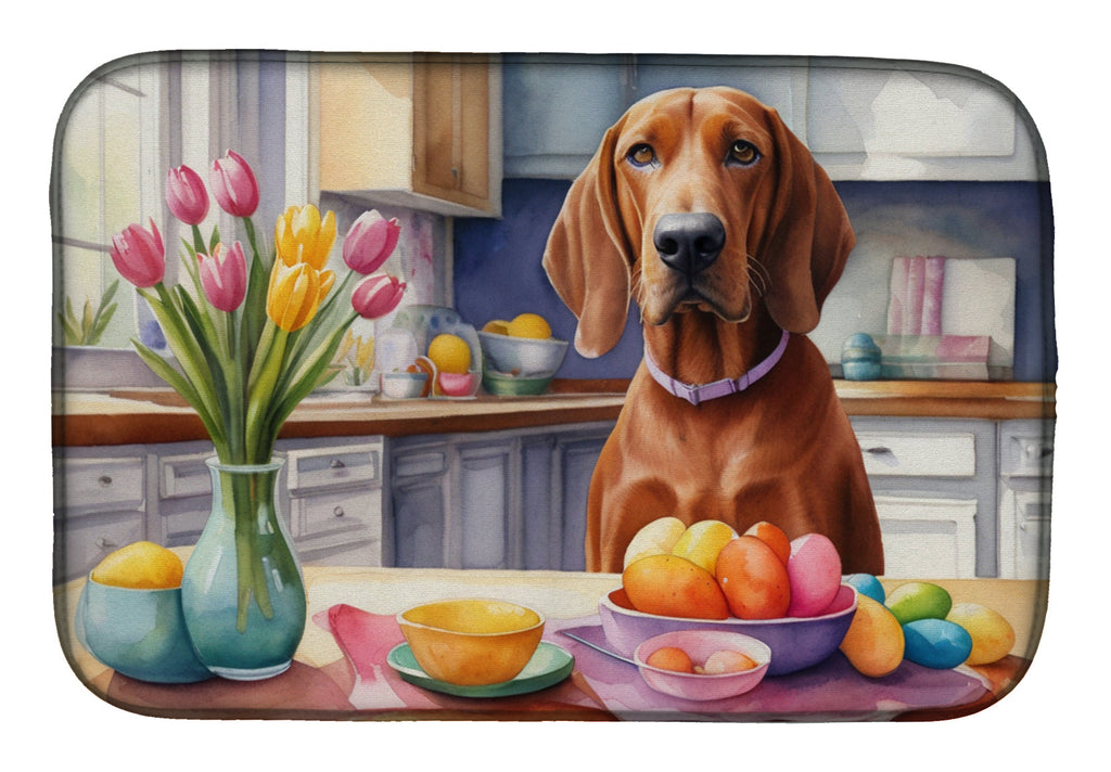 Decorating Easter Redbone Coonhound Dish Drying Mat Absorbent Dish Drying Mat Pad for Kitchen Counter Dish Drainer Mat for Countertop, 14 x 21", Multicolor