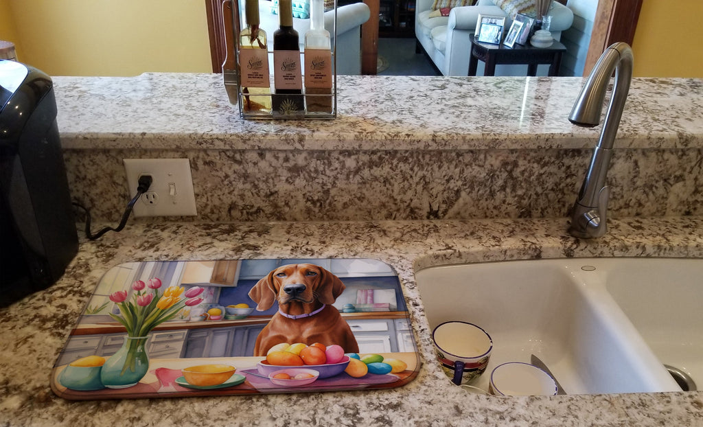 Decorating Easter Redbone Coonhound Dish Drying Mat Absorbent Dish Drying Mat Pad for Kitchen Counter Dish Drainer Mat for Countertop, 14 x 21", Multicolor