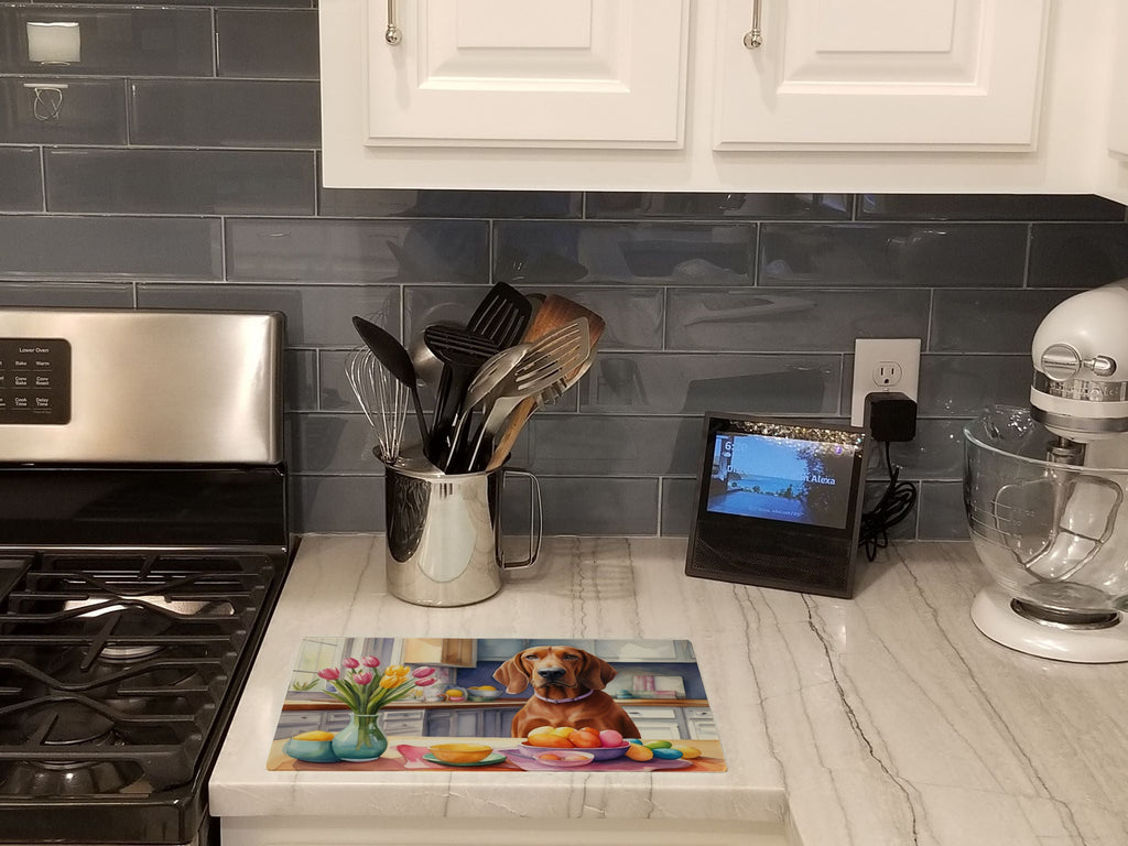Decorating Easter Redbone Coonhound Cutting Board Tempered Glass Kitchen Cutting Surface, Heat Resistant Chopping, Non-Slip Feet, Food Prep & Serving