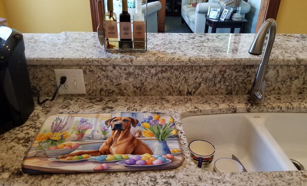 Decorating Easter Rhodesian Ridgeback Dish Drying Mat Absorbent Dish Drying Mat Pad for Kitchen Counter Dish Drainer Mat for Countertop, 14 x 21", Multicolor