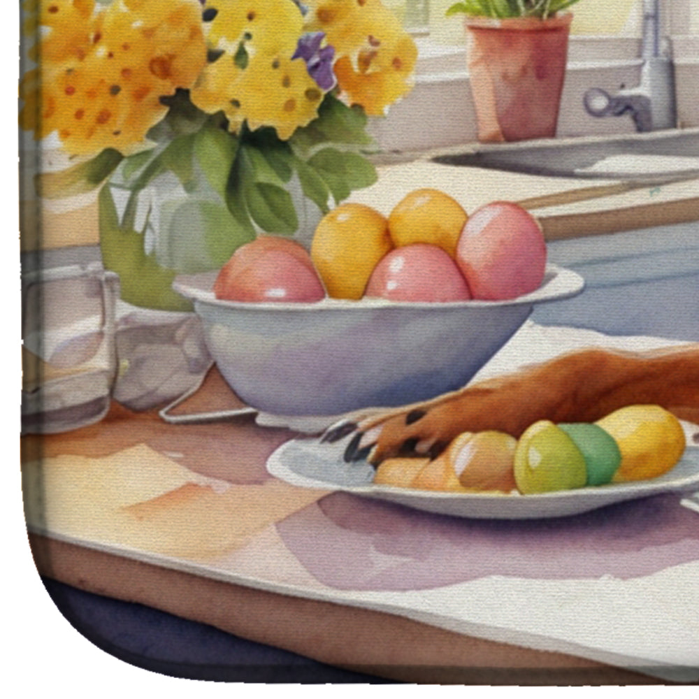 Decorating Easter Rhodesian Ridgeback Dish Drying Mat Absorbent Dish Drying Mat Pad for Kitchen Counter Dish Drainer Mat for Countertop, 14 x 21", Multicolor