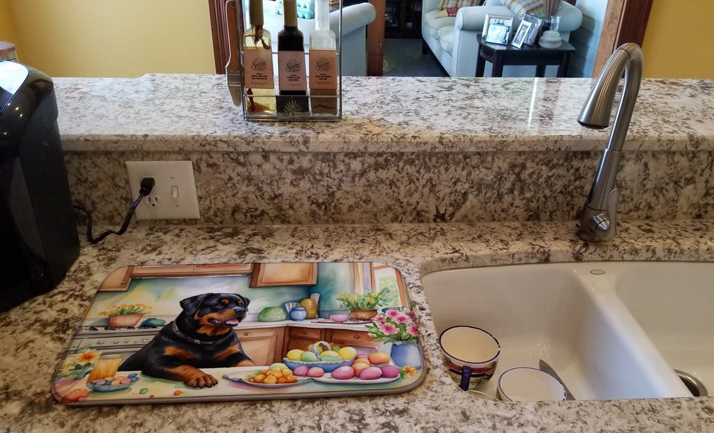 Decorating Easter Rottweiler Dish Drying Mat Absorbent Dish Drying Mat Pad for Kitchen Counter Dish Drainer Mat for Countertop, 14 x 21", Multicolor