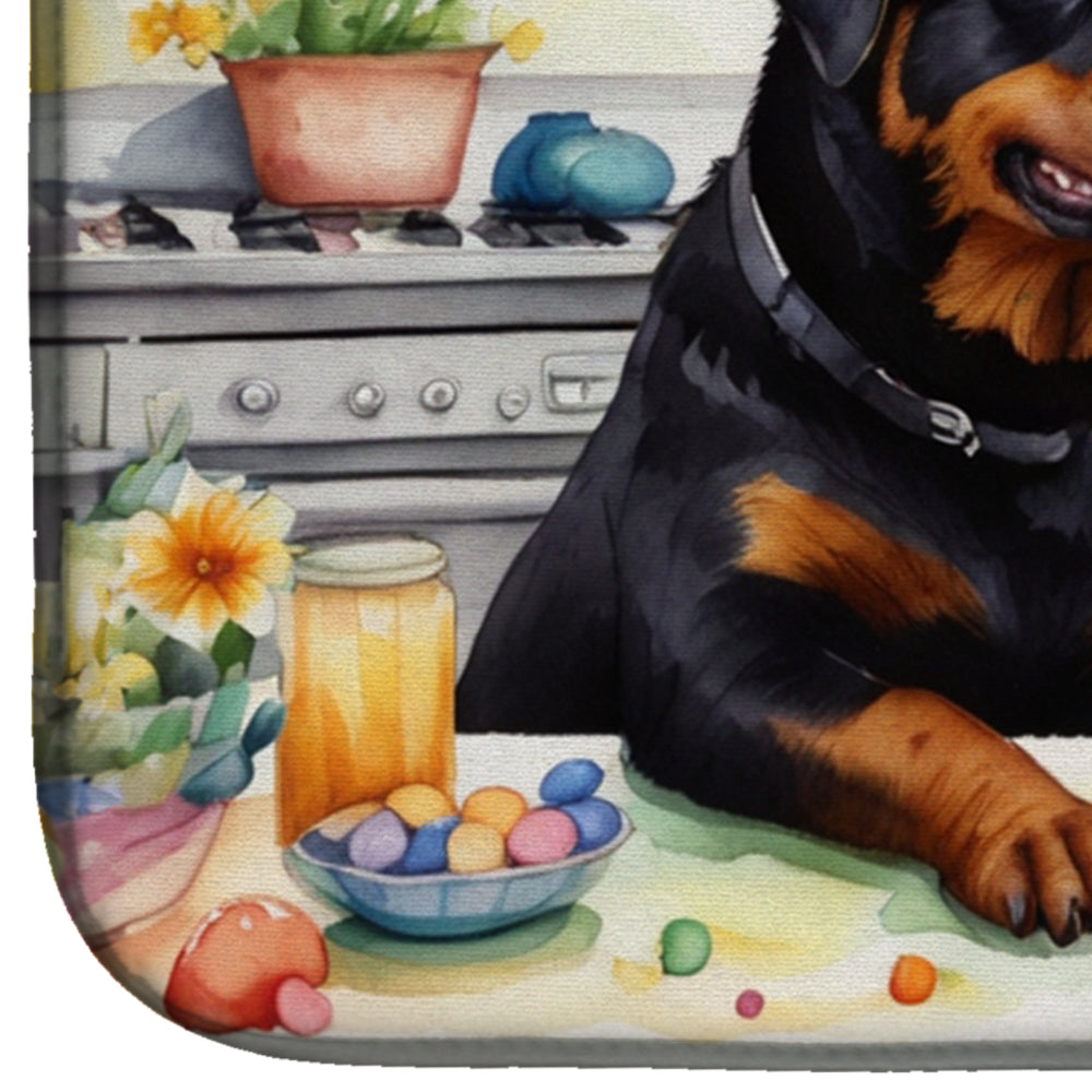 Decorating Easter Rottweiler Dish Drying Mat Absorbent Dish Drying Mat Pad for Kitchen Counter Dish Drainer Mat for Countertop, 14 x 21", Multicolor