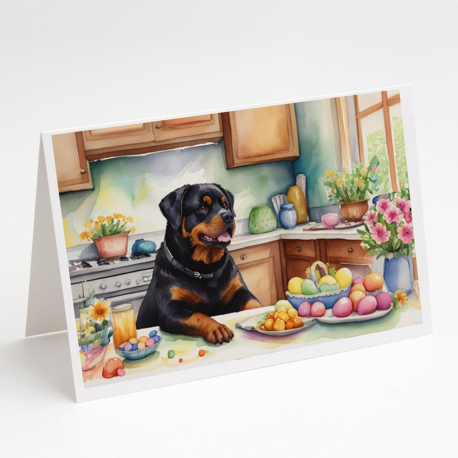 Decorating Easter Rottweiler Greeting Cards Pack of 8 Blank Cards with Envelopes Whimsical A7 Size 5x7