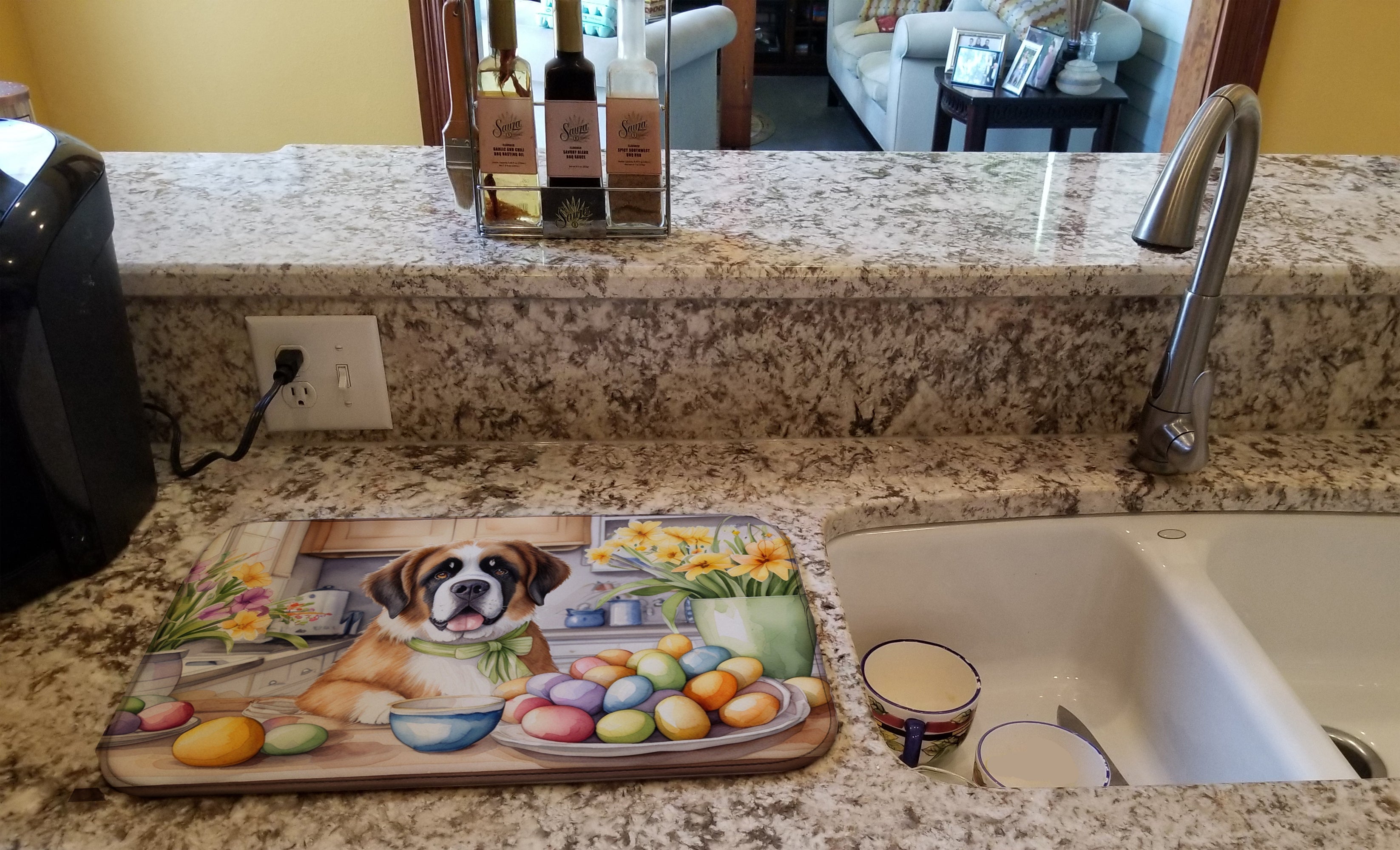Decorating Easter Saint Bernard Dish Drying Mat Absorbent Dish Drying Mat Pad for Kitchen Counter Dish Drainer Mat for Countertop, 14 x 21", Multicolor