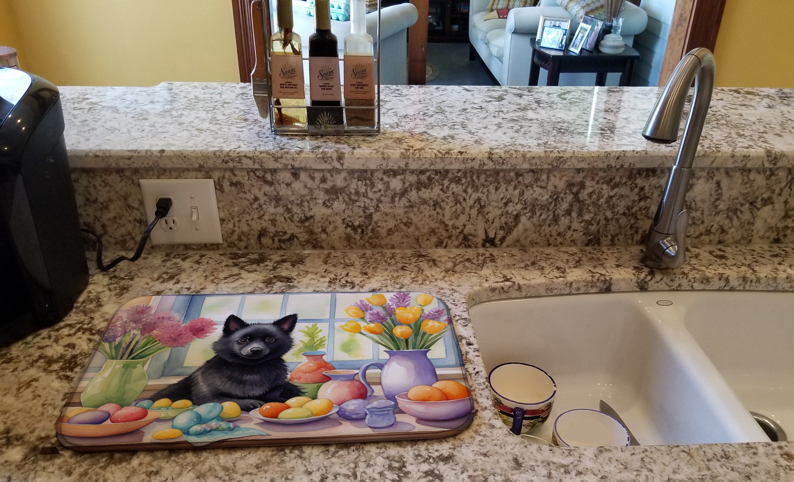 Decorating Easter Schipperke Dish Drying Mat Absorbent Dish Drying Mat Pad for Kitchen Counter Dish Drainer Mat for Countertop, 14 x 21", Multicolor